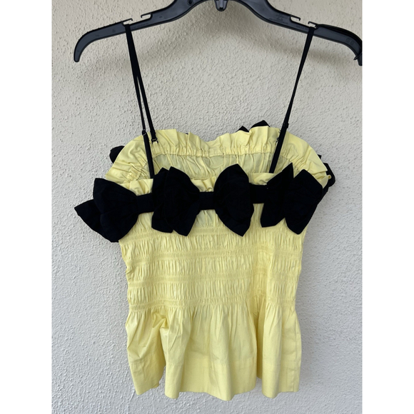 Damson Madder Bea Yellow Black Women's Bow Cami Peplum Organic Cotton UK 12 US 8 - Picture 10 of 13